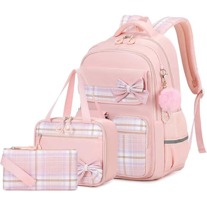 Шкільний рюкзак для дівчаток (3 шт.): рюкзак, ланч-бокс, пенал. 3-5 клас. Рожевий