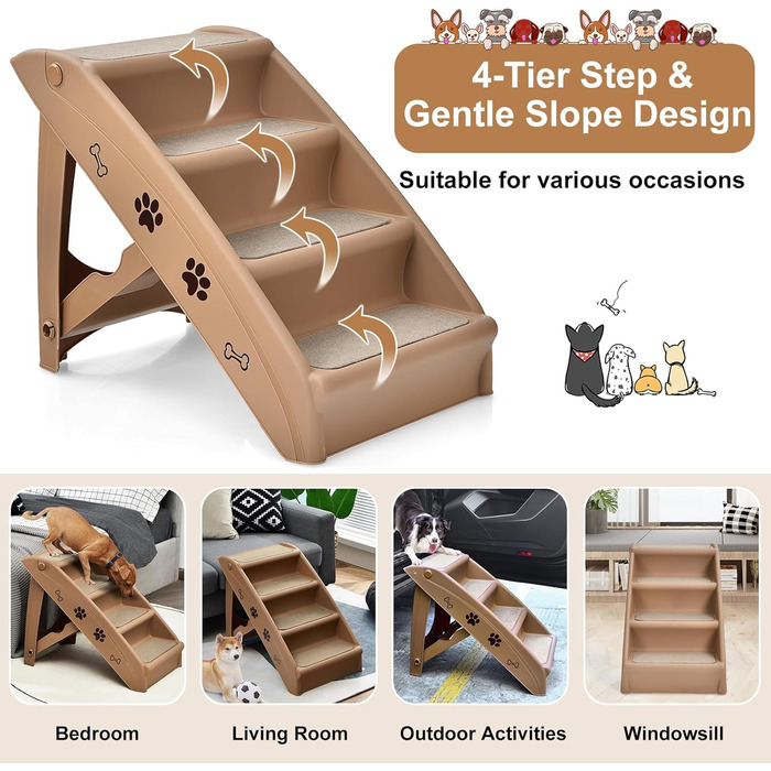 Сходинка для тварин SOARS: 4 сходинки, килимок з повсті, для котів та собак до 60 кг, антиковзаюча, для ліжка, авто, дивану (Коричневий)