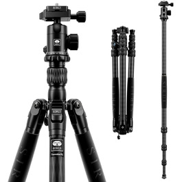 Штатив SIRUI Traveler 7C з вуглецевого волокна, 166 см з кульковою головкою E-10 360°, сумісний з Arca Swiss, вантажопідйомність 8 кг, перетворюється на монопод