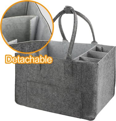 Felt bag shopping bag with compartments, large felt bag 30L foldable felt bags shopper, foldable and robust felt shopping baskets, felt bag with compartments felt bag bottle bag firewood bag