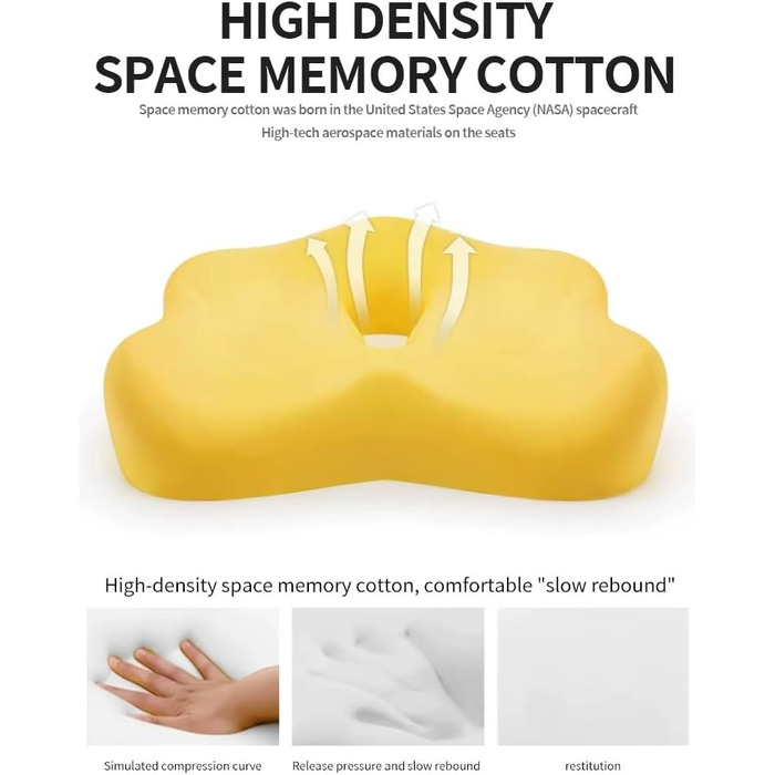 Ортопедична подушка для сидіння з Memory Foam | Ергономічна для офісу, авто та дому – проти болю в спині, геморою та ішіасу | Пральна, дихаюча | Рекомендовано до 95 кг