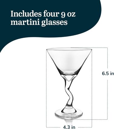Бокали для Мартіні Libbey Z-Stem, 266 мл, прозорі, набір 4 шт.