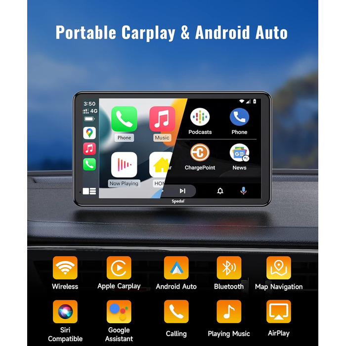Бездротовий автомобільний мультимедійний центр Spedal NaviCam 796W з Apple CarPlay, Android Auto, зовнішньою камерою, Bluetooth, Wi-Fi, AirPlay, AUX та FM-трансмітером
