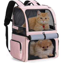 Подвійний рюкзак для котів на 2 котів, великий транспортний рюкзак для домашніх тварин, складаний рюкзак для котів та собак до 11 кг (рожевий)
