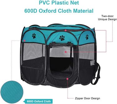 Клітка-манеж для собак та котів XianghuangTechnology, м'яка тканина, портативна, складана, діаметр 78,9 см x висота 58,9 см, блакитна
