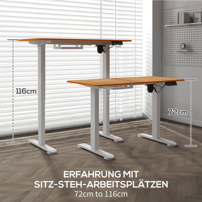 Vinsetto Height-Adjustable Standing Desk Electric 120x60cm with Anti-Collision Cable Box and Hooks for Hanging from Chipboard Natural Wood