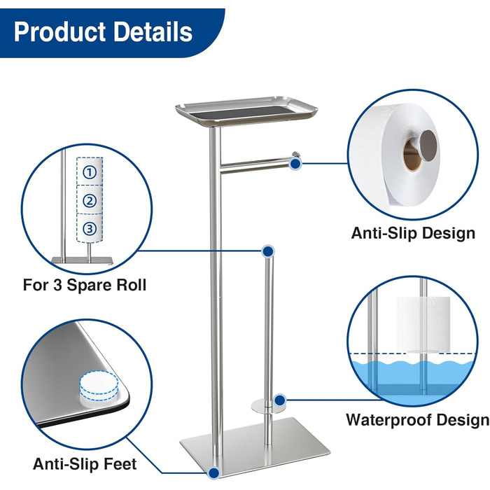 Настінний тримач для туалетного паперу з полицею, хромований, з місцем для 4 запасних рулонів