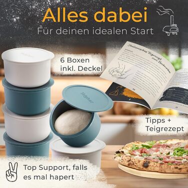 Pizza Ball Box with Lid, Set of 4 - Space-saving dough box made of non-stick silicone - Holds up to 350g of pizza dough - Proofing box, pizza accessories, pizza box - Black/Gray - Ø13cm (6-piece blue+white)