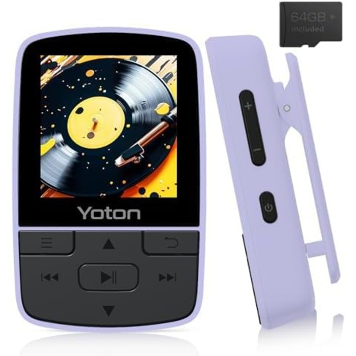MP3-плеєр YOTON з Bluetooth 5.2, Hi-Fi звук, FM-радіо, диктофон, регулятор гучності, навушники, підтримка SD до 128 ГБ, фіолетовий
