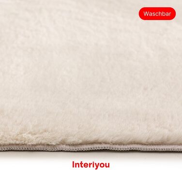 Килимок для вітальні Interiyou Fargo, 80x150 см, бежевий, короткий ворс, миючий, антиковзаючий, штучне хутро, м'який, довгий ворс, прямокутний