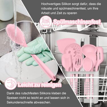 Набір кухонних аксесуарів Homikit 16 шт. з тримачем, кухонне приладдя, термостійкий посуд, кухонне начиння, придатний для миття в посудомийній машині (рожевий)