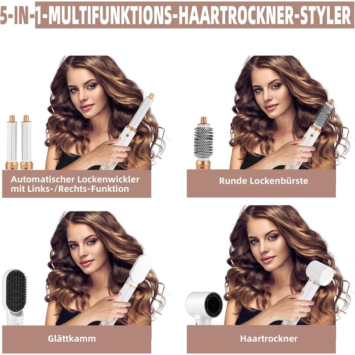 Набір для укладки волосся 6 в 1: мультистайлер, авто-локони, фен-щітка, об'єм, випрямлення, сушка (білий)