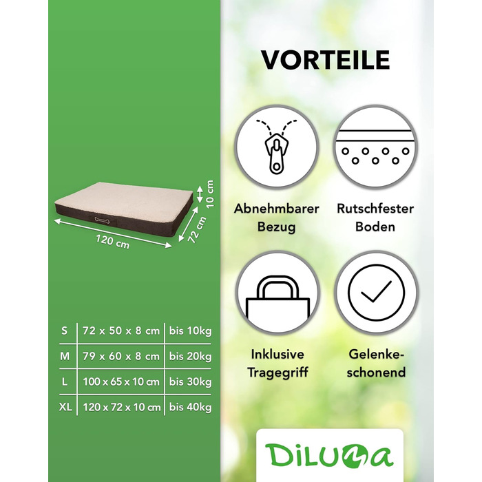 Ортопедичне ліжко для собак DILUMA Benji - м'яке лежання для тварин, знімний чохол, бежеве, 100x65x10 см (L/XL 120x72x10 см)