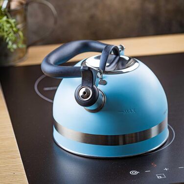 Чайник Kinghoff 1.8L з нержавіючої сталі, Induktion, з свистком, матовий синій, KH-1857