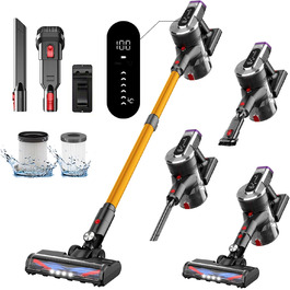 Акумуляторний бездротовий пилосос Hearten 4-в-1 з LED-дисплеєм та антизаплутувальною щіткою, керуванням в один дотик, LED-підсвічуванням для шерсті тварин/килимів/твердих підлог (Золотий)