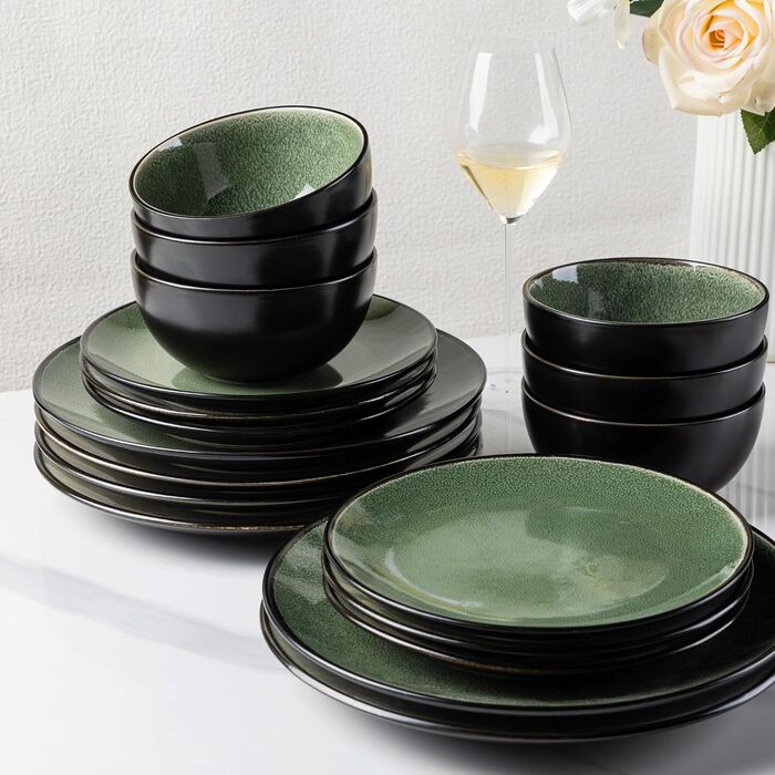 Набір посуду GBhome з реактивної глазурі для 6 осіб (18 предметів), ручна робота, кераміка, безпечний для мікрохвильовки та посудомийної машини, набір тарілок та мисок