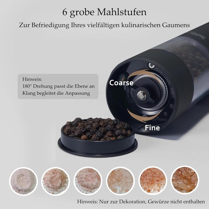 TLYSXPRO Salt and Pepper Grinder Electric 2-Piece Set, USB Rechargeable, Adjustable Coarseness Spice Grinder, Electric Pepper Grinder with LED Light, Electric Pepper Grinder, Kitchen Gadgets