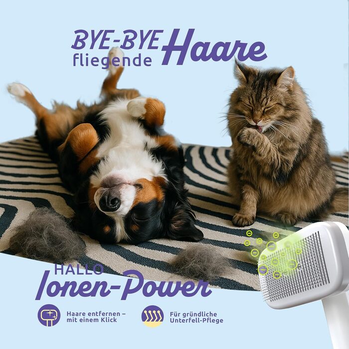 PiddiPet Іонна щітка для грумінгу тварин - електрична щітка для собак та котів, проти ковтунів та підшерстка, зменшує статичну електрику та випадання шерсті, м'яка, самоочисна, для чутливої шкіри