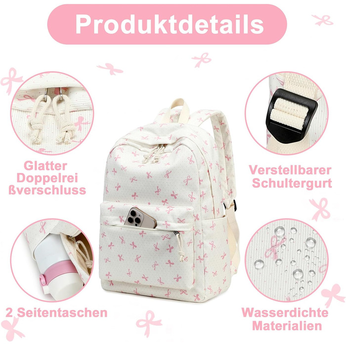 Шкільний рюкзак LEDAOU для хлопчиків та дівчаток-підлітків, білий з ромашками, чорний, рюкзак з рожевими метеликами