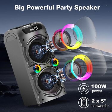 Bluetooth колонка з LED підсвіткою, пультом ДУ, підтримкою TF/USB, записом звуку, для дому та вечірок (чорна)