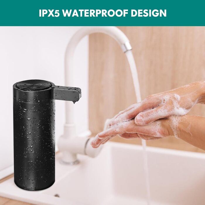 Mamiddle Automatic Soap Dispenser Stainless Steel with Sensor Infrared Soap Dispenser Electric IPX5 Waterproof USB-C Charging with Sensor Infrared Motion Sensor for Kitchen & Bath (Black)