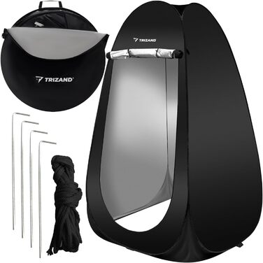 4-in-1 Pop-Up Camping Shower Tent | Portable Privacy Toilet Tent - Waterproof Black Shower & Changing Tent with Carry Bag & Accessories | 190x110x110 cm