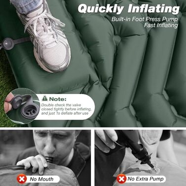 JATEKA Self-Inflating Sleeping Pad - Ultralight Camping Mat with Pillow & Foot Pump - Compact Sleeping Pad for Backpacking, Hiking, Travel & Tent (Double Size)