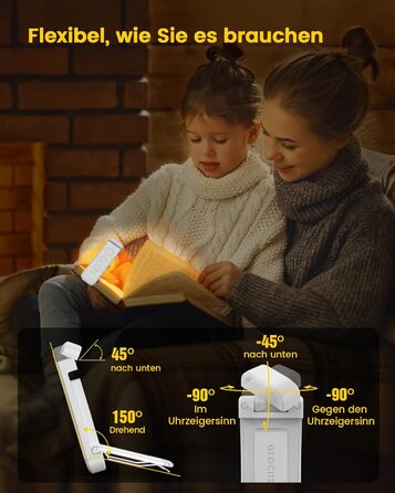 LED лампа для читання Glocusent з кріпленням, 3 кольори, 5 рівнів яскравості, акумулятор, для дітей (Altweiß)