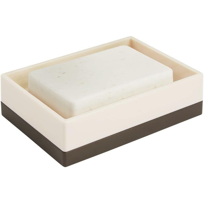 Набір аксесуарів для ванної кімнати mDesign 4-Piece – тримач для зубних щіток, дозатор мила, мильниця та стаканчик, кремово-бронзовий колір, міцний пластик