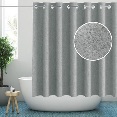 Штора для душу YISURE без гачків, льон, 120x200 см, сіра. Водовідштовхувальна тканина, машинне прання