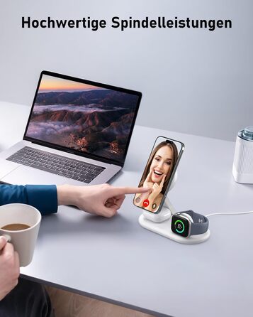 Портативна зарядная станція 3-в-1 для Apple Watch та iPhone з MagSafe, сумісна з iPhone 17, 16, 15, 14, 13, 12, AirPods Pro (біла)