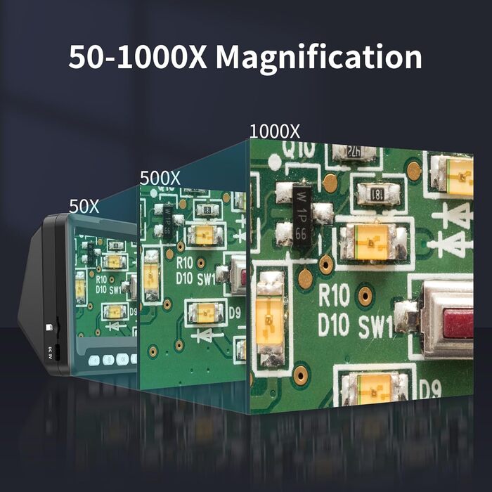 Цифровий мікроскоп Ashfly LCD 500x з дисплеєм 4.3 дюйма, 1080P, USB, 8 LED, сумісний з MacOS/Windows, для дітей та дорослих