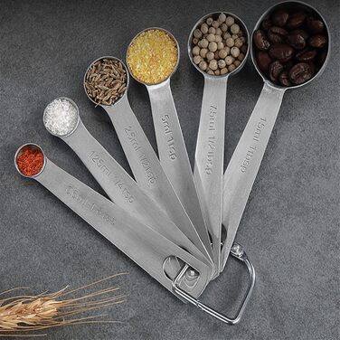 Набір мірних ложок з нержавіючої сталі Merecho (6 шт.) - для випічки, сухої їжі та рідини