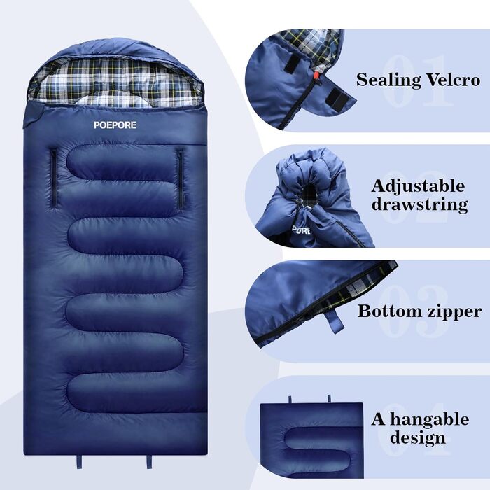 Спальний мішок POEPORE Outdoor 3-4 сезони, фланель, 220x80 см, для дорослих