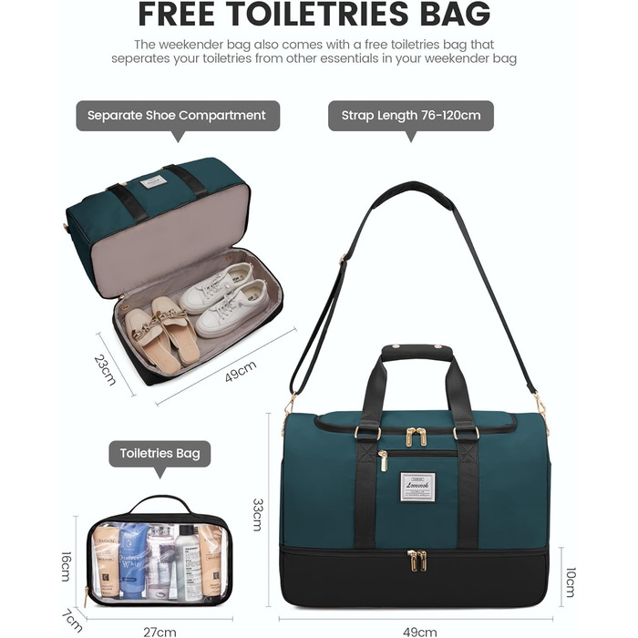 LOVEVOOK Спортивна сумка-рюкзак 37L, чорно-блакитна, для подорожей та відпочинку, з відділенням для взуття та мокрих речей, водонепроникна