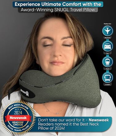 Подушка для шиї SNUGL з піною з пам'яті, миюча та регульована | М'яка подушка для шиї для подорожей на літаку, автомобілі та в дорогу | Подушка-вирязка для шиї, Neck Travel Pillow (дорослий, маленький, світло-зелений)