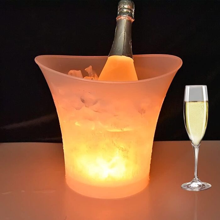 LED Ice Bucket, Standard 5L Large Capacity Bottle Cooler with Multi-Color Changing for Party/Home/Bar, Waterproof Champagne Cooler Drink Container Champagne Wine Beer Ice Bucket (Does Not Include Batteries)