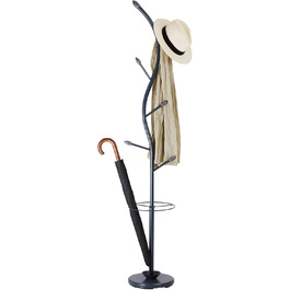 IDIMEX Coat Rack Wardrobe Stand Triana with 6 Coat Hooks and Umbrella Stand, White Lacquered (Grey)