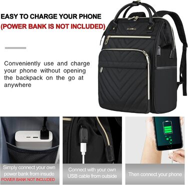 Рюкзак для ноутбука Vankean для жінок 15.6-16.2 дюймів з USB-портом, водонепроникний, для роботи/школи/подорожей, квітковий дизайн (стьобаний чорний)