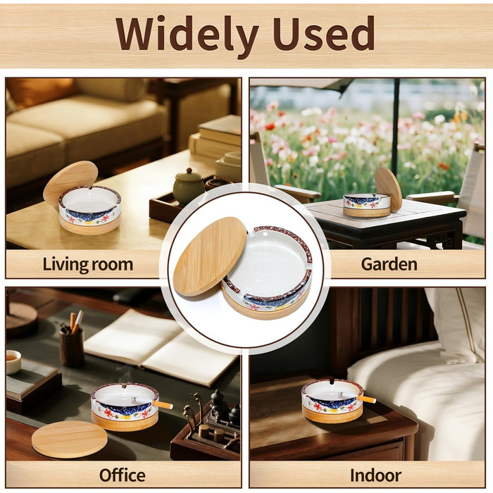 Ашенбечер для вулиці з кришкою та вставкою з нержавіючої сталі, дерев'яний, герметичний, для балкона, тераси, саду, кафе, ресторану, дому, офісу