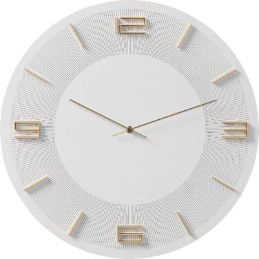 Kare Design Wall Clock Leonardo, /Gold, 49cm Diameter, Modern, Aluminum, Round, Clock for Living Room, Bedroom, Office, Battery not included (White)