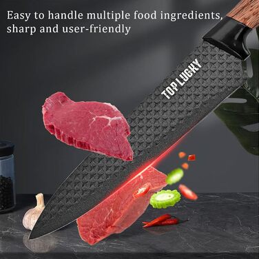 Набір кухонних ножів, 6 предметів, чорний, гострий, з антипригарним покриттям, нержавіюча сталь, з підставкою для ножів (чорний)