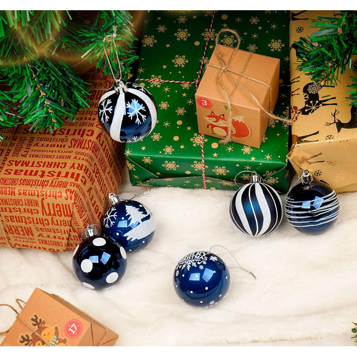 30 шт. ялинкові кулі Діаметр 6 см, пластик, темно-синій та білий колір, для прикраси ялинки на Новий Рік