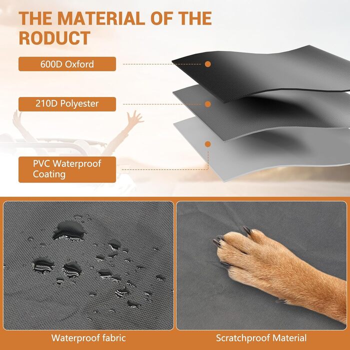 Захист для багажника автомобіля для собак з боковими та захистом краю, універсальна сумка 185x102 см, 600D, водонепроникний, стійкий до подряпин, килимок для багажника для собак, покривало для автомобіля, SUV, Van, Оранжевий