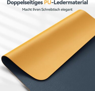 Килимок на стіл TECKNET 80 x 40 см, захист від води, PU шкіра, двосторонній, для офісу/дому (темно-сірий/темно-синій/жовтий)