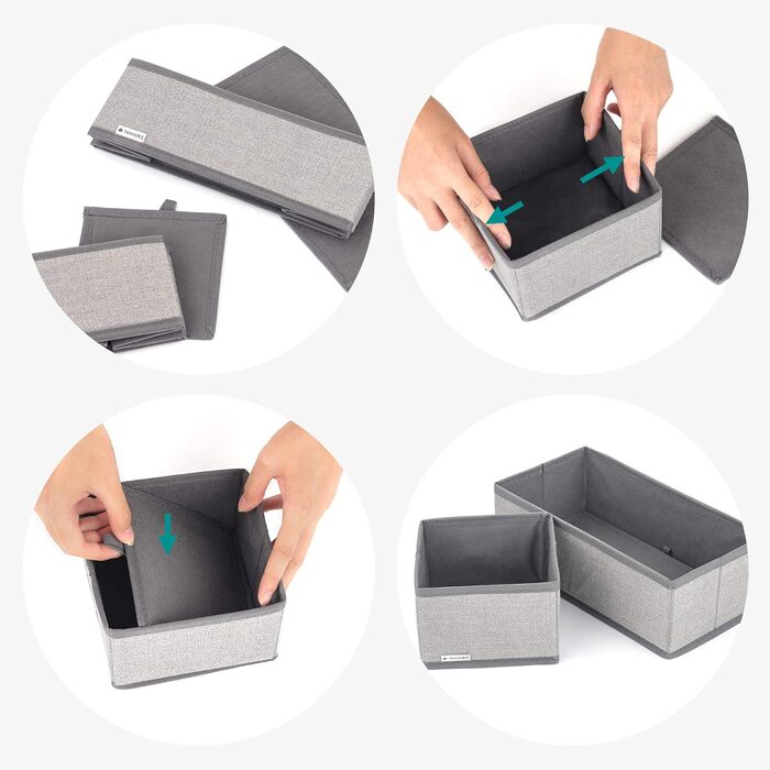 Navaris Storage Boxes Organizer System - Fabric Boxes - 12 Pieces in Various Sizes - for Wardrobe and Drawers - Foldable