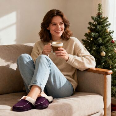 Тапочки жіночі LongBay з ворсистого матеріалу з меморі-піною, м'яке Sherpa-підкладка, для дому та вулиці (38/39 EU, фіолетовий)