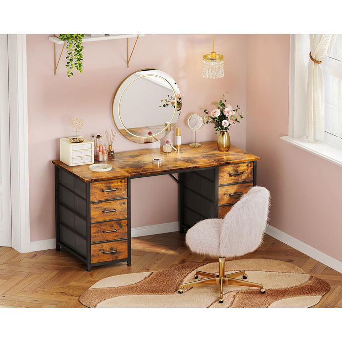 Комп'ютерний стіл Coleshome з 8 тканинними ящиками, 120x48 см, коричневий | Стіл для офісу, дому, вітальні