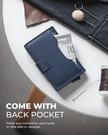 Чоловіче картхолдер VULKIT з RFID блокуванням, з металу, на 3 картки та віконцем для посвідчення, компактний гаманець, шкіряний, з магнітною застібкою, бордовий (справжня шкіра Litchi Navy)