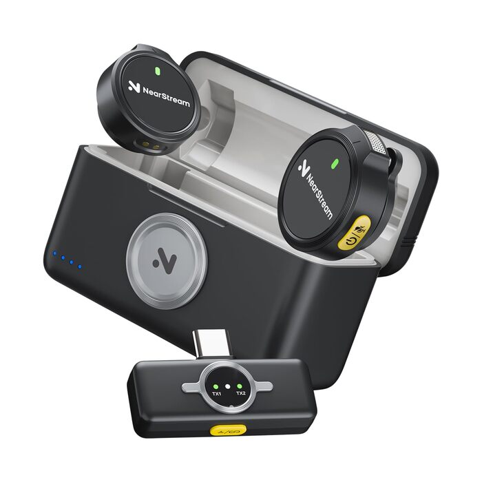 NearStream Бездротовий петличний мікрофон для iPhone/Android, AWM25T, Lightning/USB-C, шумозаглушення, 24 години роботи, для стрімінгу, влогів, подкастів